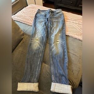White House Black Market Mid Rise Blue Jeans Metallic Material In Rips